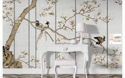 วอลเปเปอร์ตกแต่งห้องฮวงจุ้ย Wall mural design ลายดอกไม้จีน